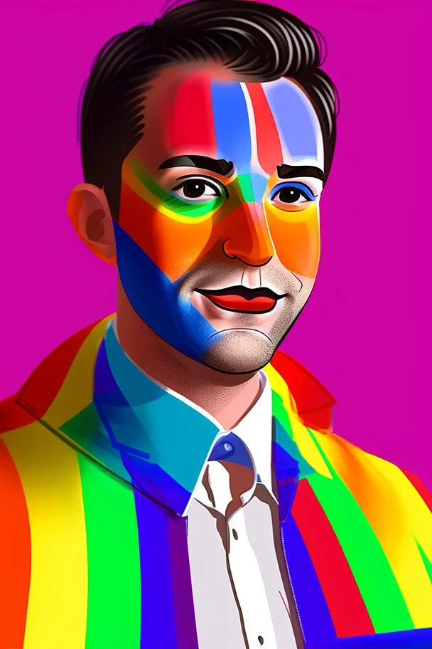 Portrait by a gay politician in his 30s he has pride colors painted in his face