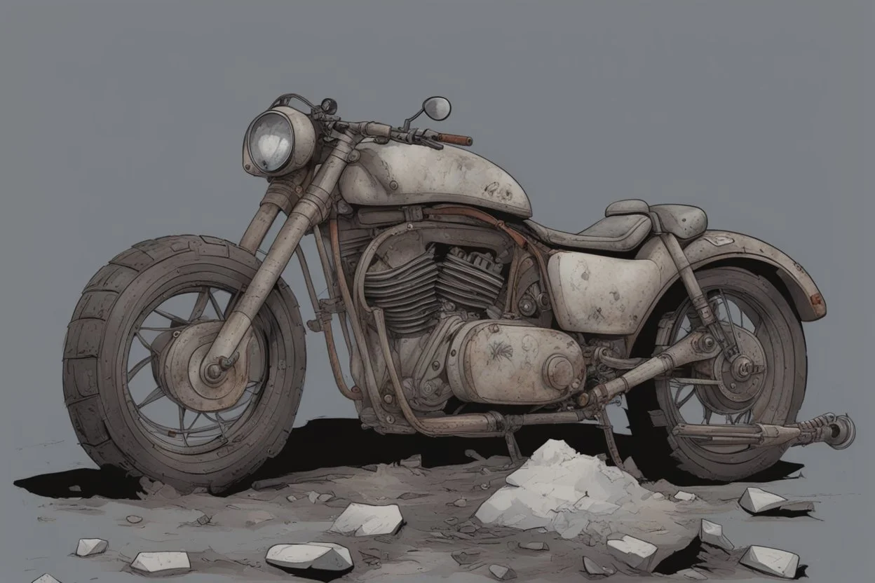motorcycle, comic book,post-apocalypse, gray background,
