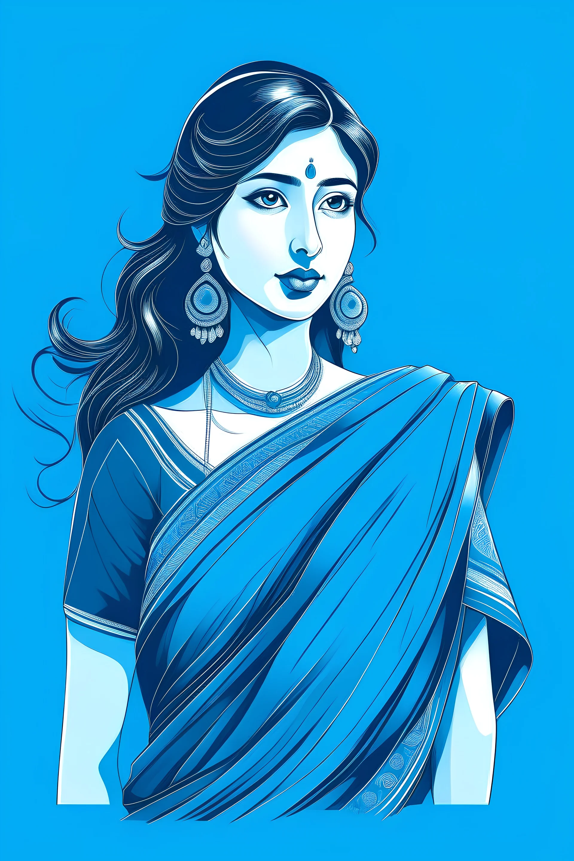 i need a girl who wears a blue saree illustration