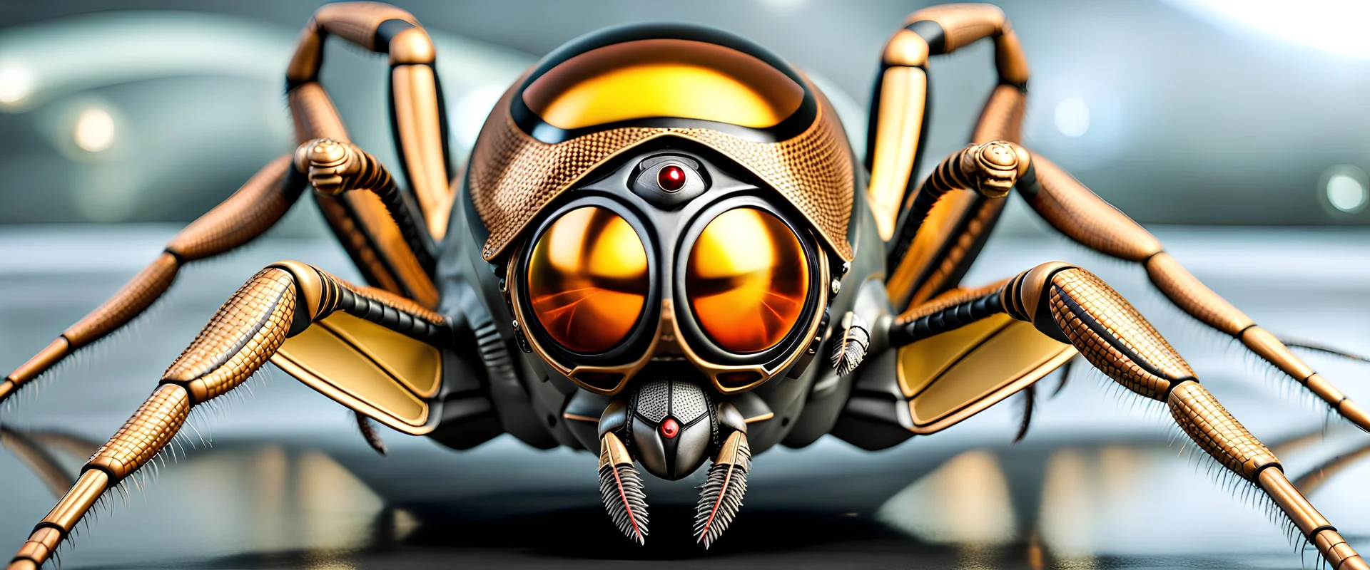 A digital photograph of a spider fly stealth-fighter-jet hybrid with psionic abilities, 8 eyes, layered, 64k, anatomically correct, 3d, organic surrealism, photorealistic, steampunk, biopunk, cyberpunk, retrofuturism, bilateral symmetry