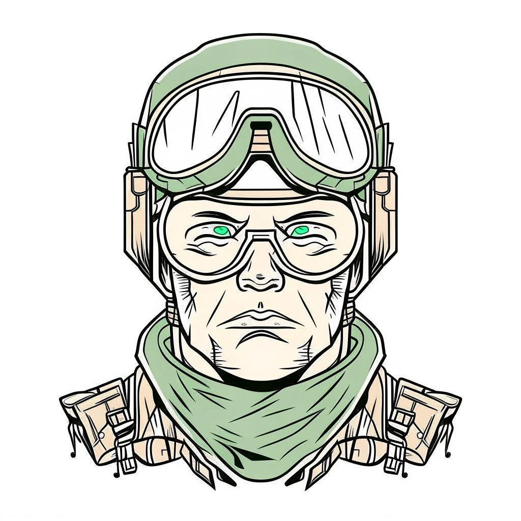 Avatar of a war torned soldier wearing a half ski mask and aviator glasses