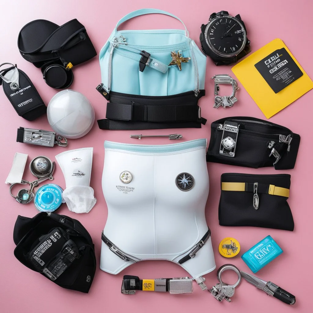 sci-fi Barbarella undergarments EDC kit, photo from above