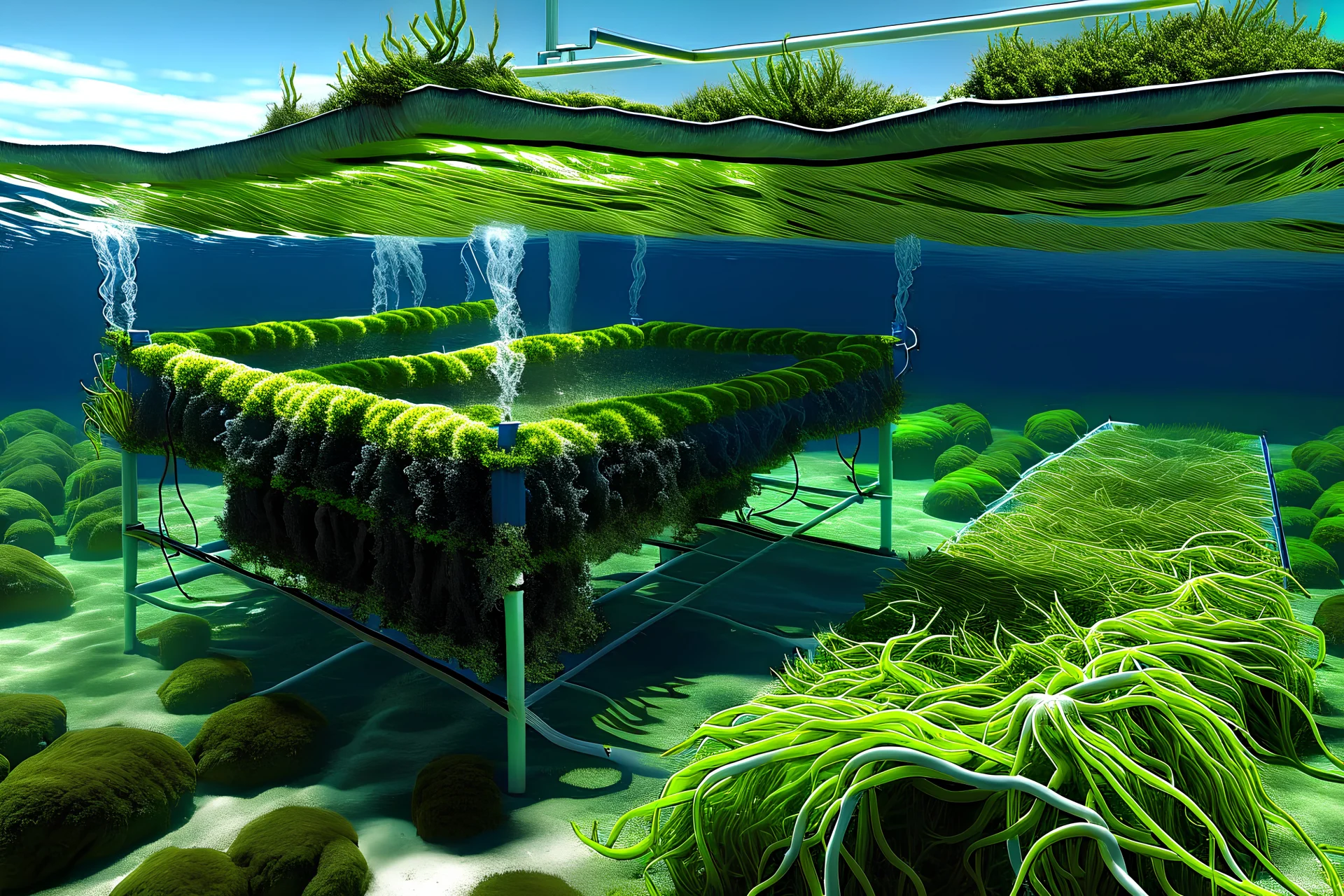 create a photo realistic seaweed sinking facility for carbon reduction