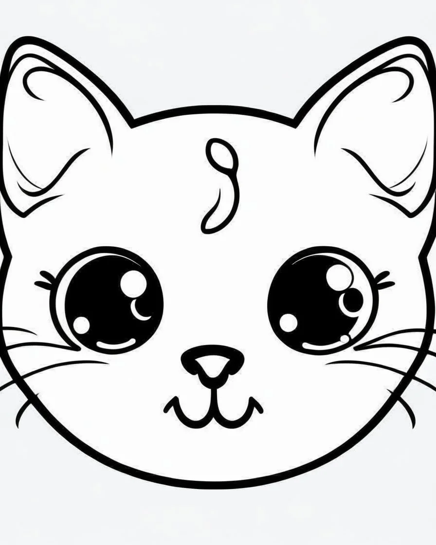 create a 2d black outline, "kawaii anime cat", coloring page, low details design, black contour, coloring page design, coloring page for adults,kawaii cute background, black contour and white space beetween contour, same contour,sketch style, style, minimalist, simple