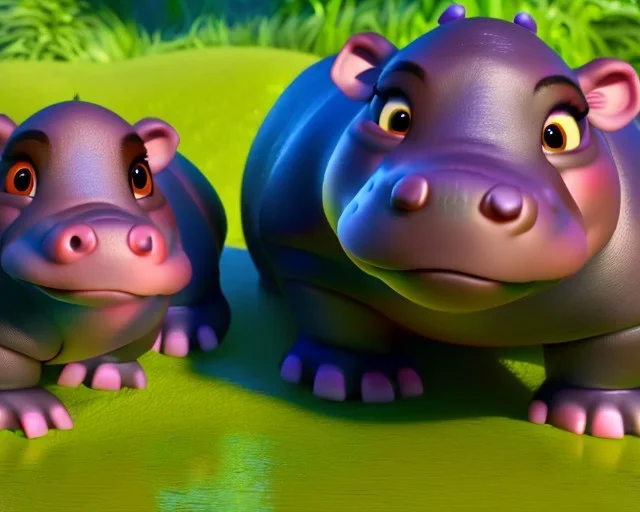 baby hippo, natural environment, photojournalism, hyper detailed, hyper realism, pixar character, sweet and gentle, friendly,