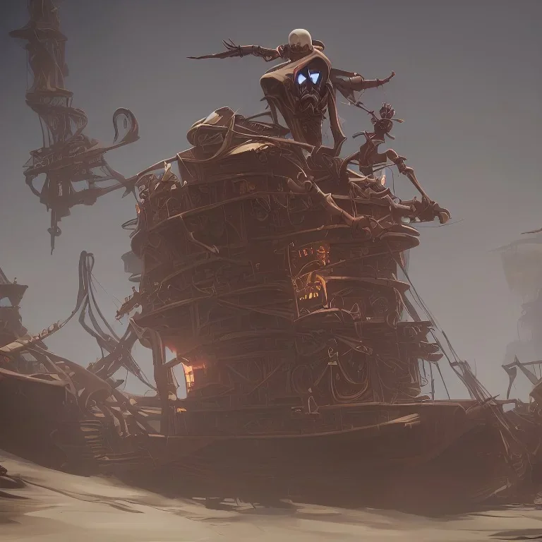 Skeleton pirates on a big, scary ship, artistically