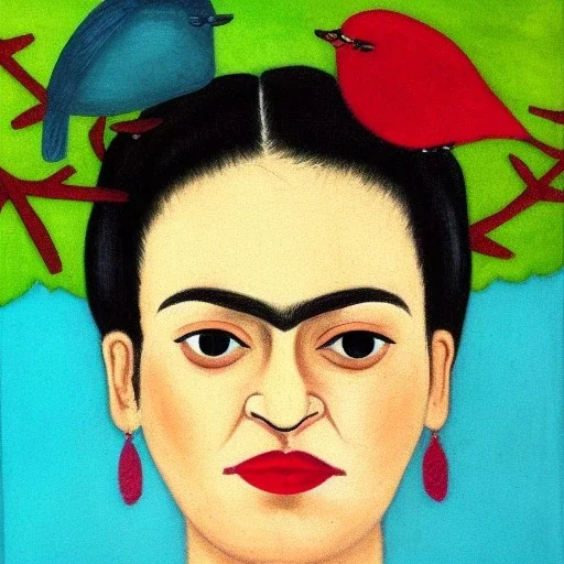 Portrait of field with birds Frida Kahlo style