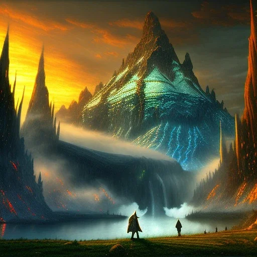 Epic Drawing of mordor scenery with a dragon of The Hobbit estilo Van Gogh 4k