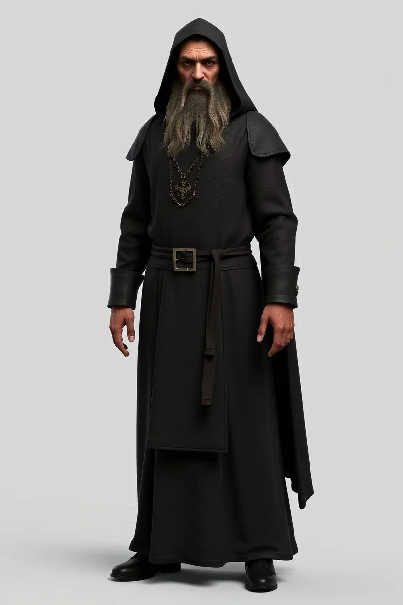 russian monk for a horror , 3d model for a videogame, template, full-length, front face, model, 3d