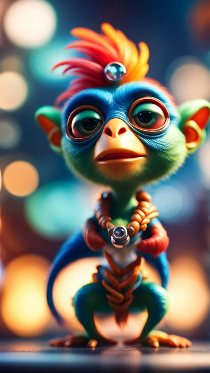 twisted rock star alien gremlin parrot monkey pimp actress in heaven,bokeh like f/0.8, tilt-shift lens 8k, high detail, smooth render, down-light, unreal engine, prize winning