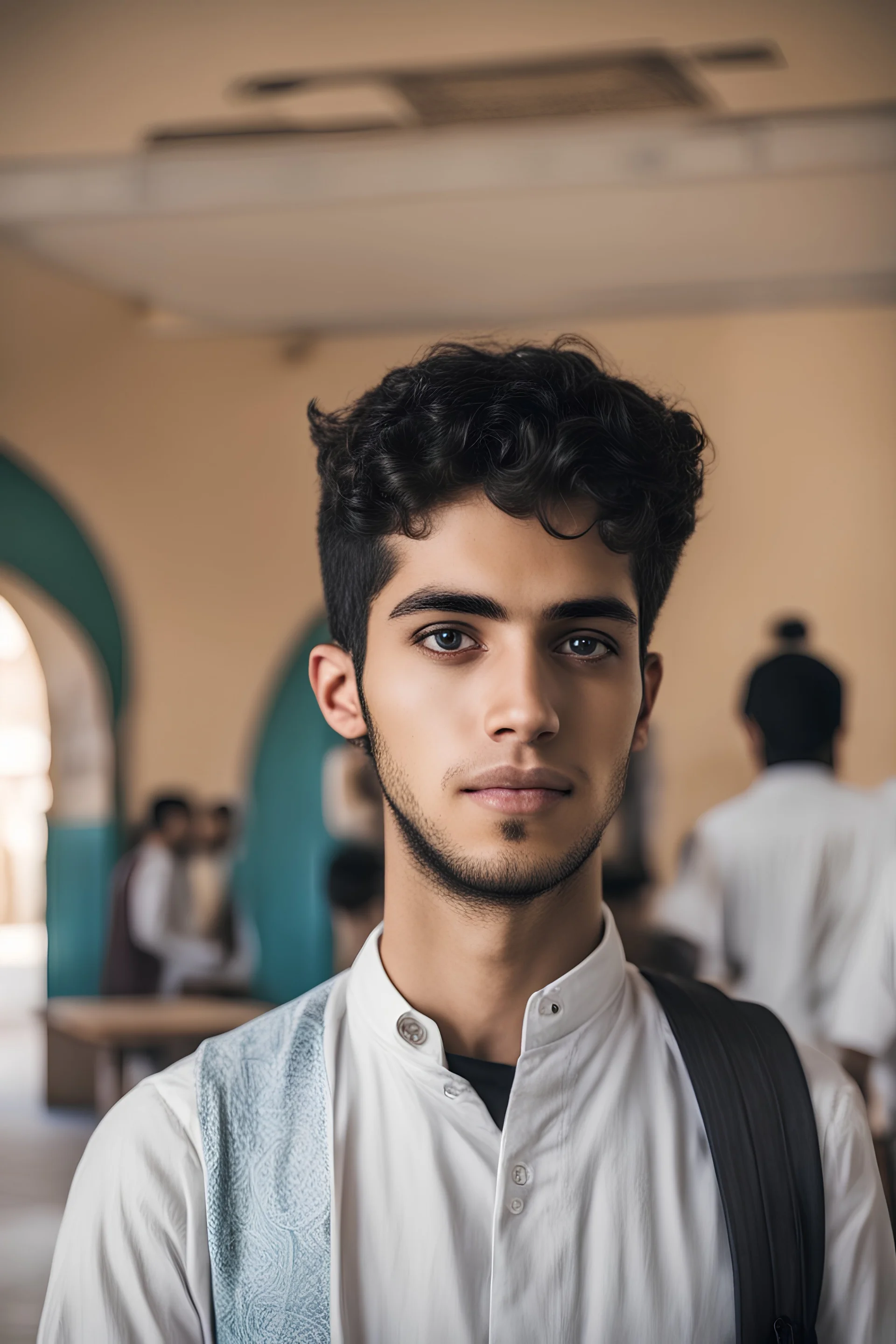 An Arabic young man inside a school