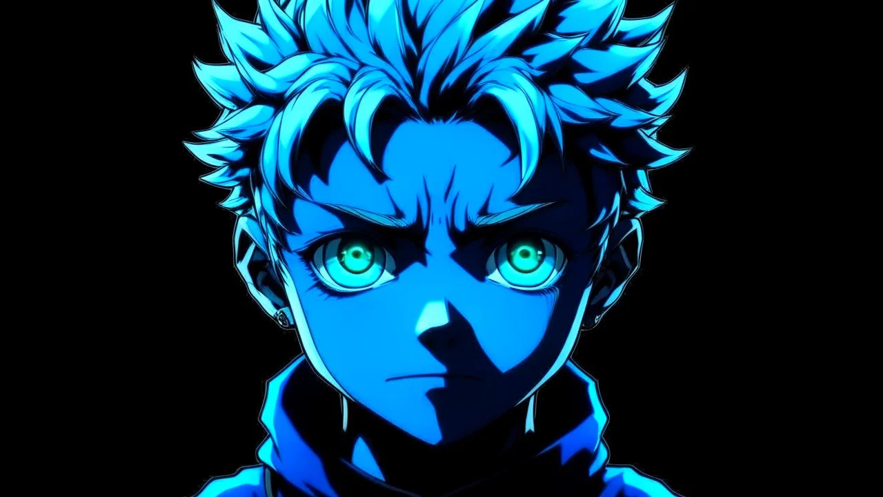 Satoru Gojo black background bright blue eyes