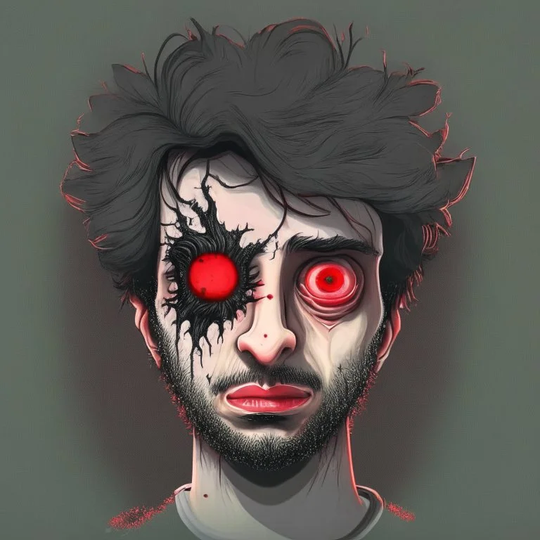 make an illustration of a Weed addict with red eye,