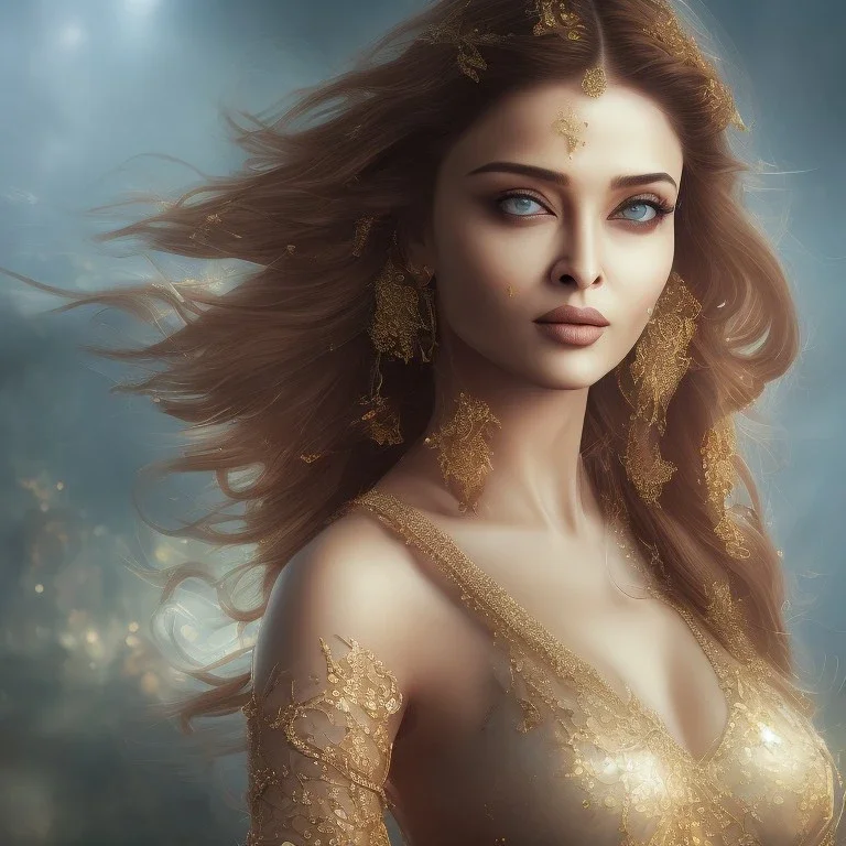 aishwarya rai , hot goddess, by Mahmoud Sai, Cartographic, Golden Hour, Closeup-View, 16k, Lumen Global Illumination, Diffraction Grading ,beautiful ,circuitry, jewelry