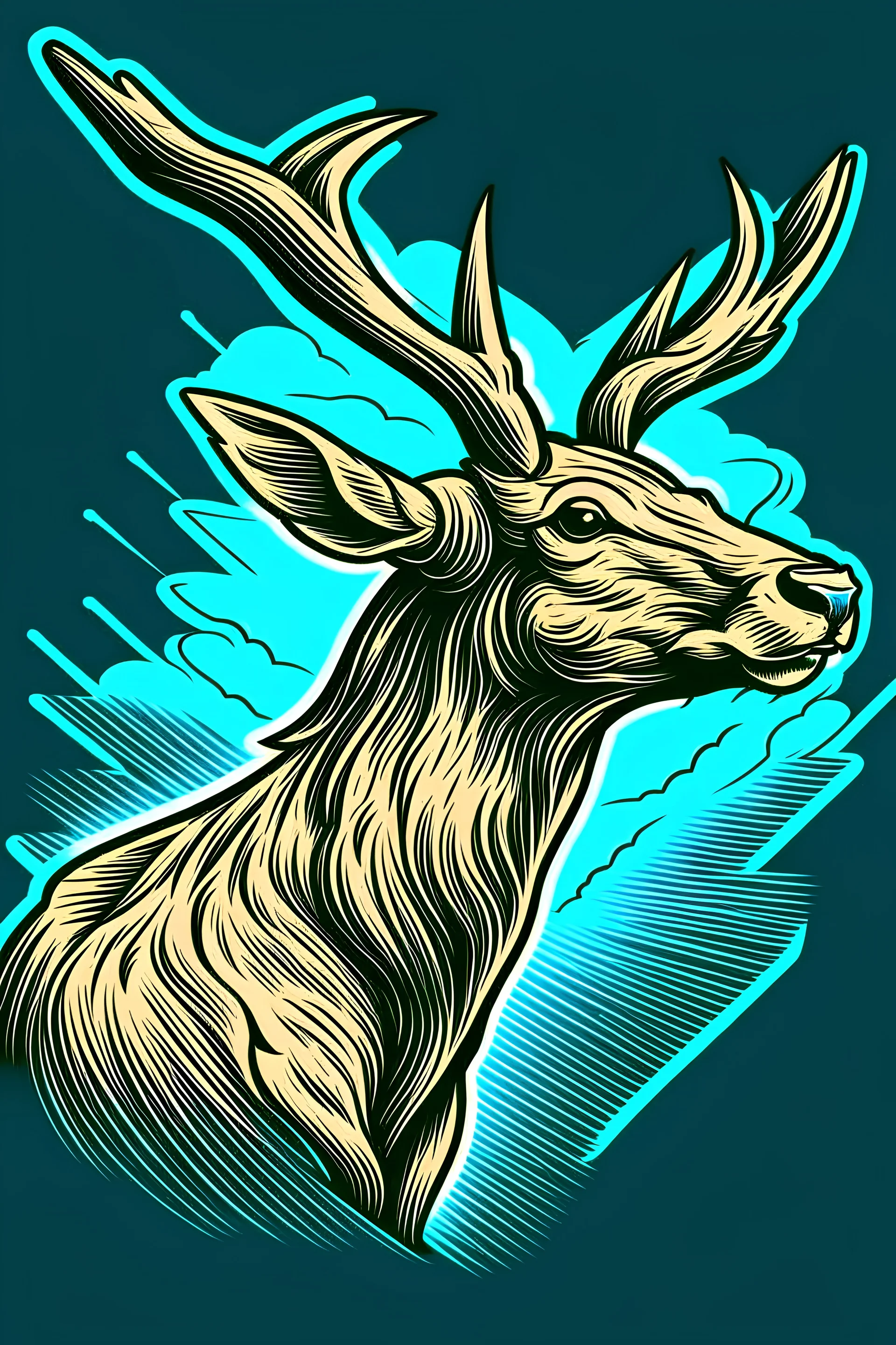 masterpiece, best quality, Siberian deer, simple logo background, in the style of japanese manga, duotone, professional quality panting, ultra detailed, joyful lightning, multiple colors with some shades, half body shot