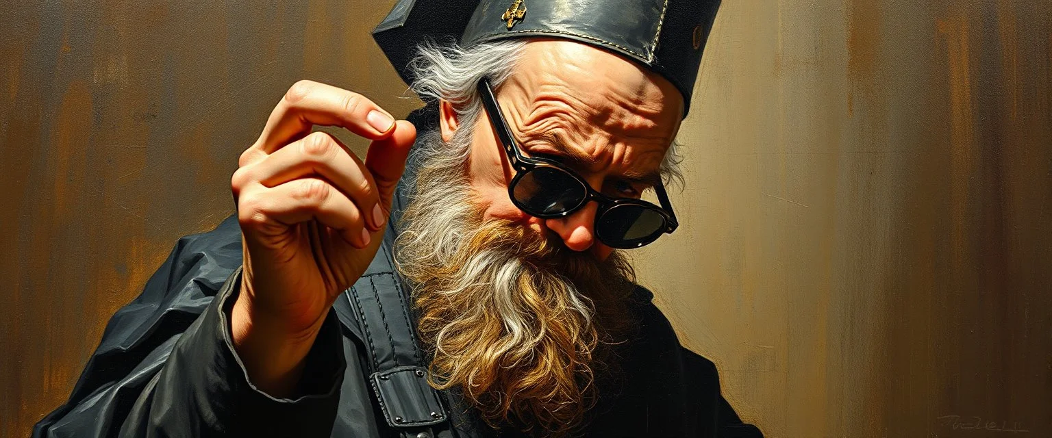 master oil painting by Rembrandt, good afternoon cyberpunk priest