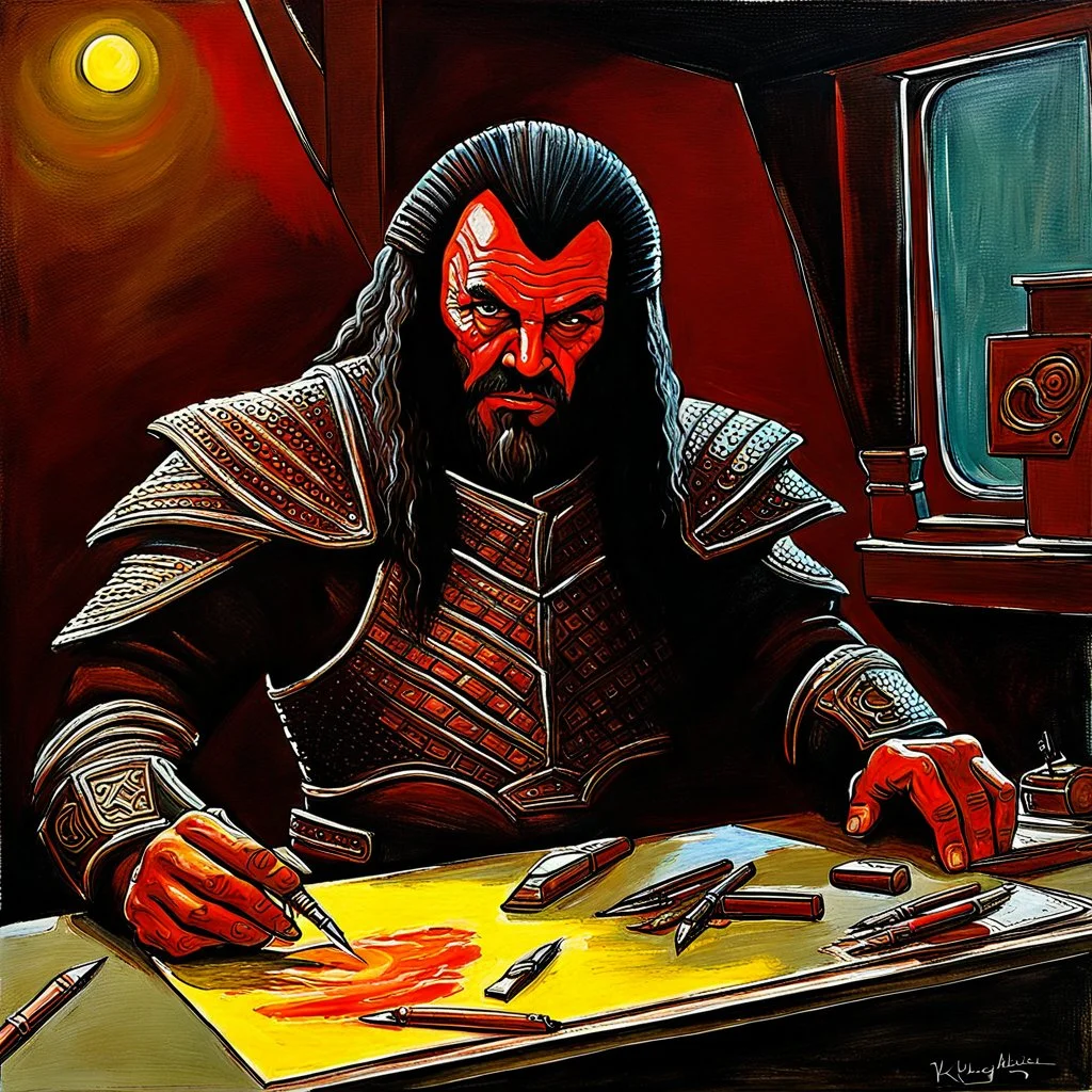 Klingon artist working in oils.