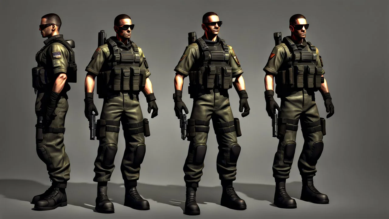 ps2 graphic, military, male, sci fi, game character, full body, t-pose, 3d render, old school shooter