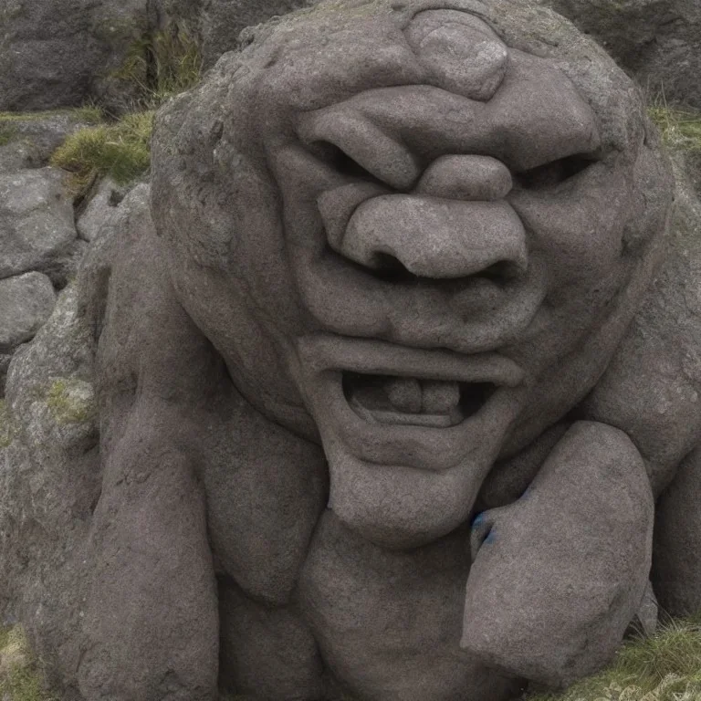 A drawn norwegian stone troll ; stable ai