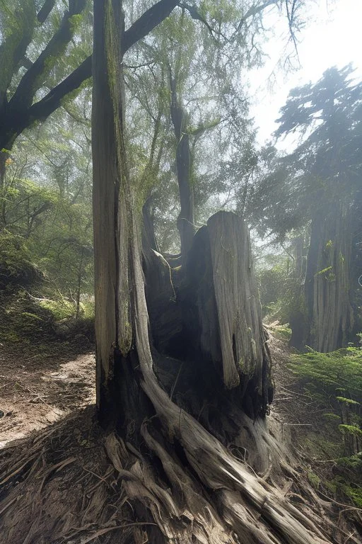 turn this trunk into a mountain, climbing out of the sea and into the clouds