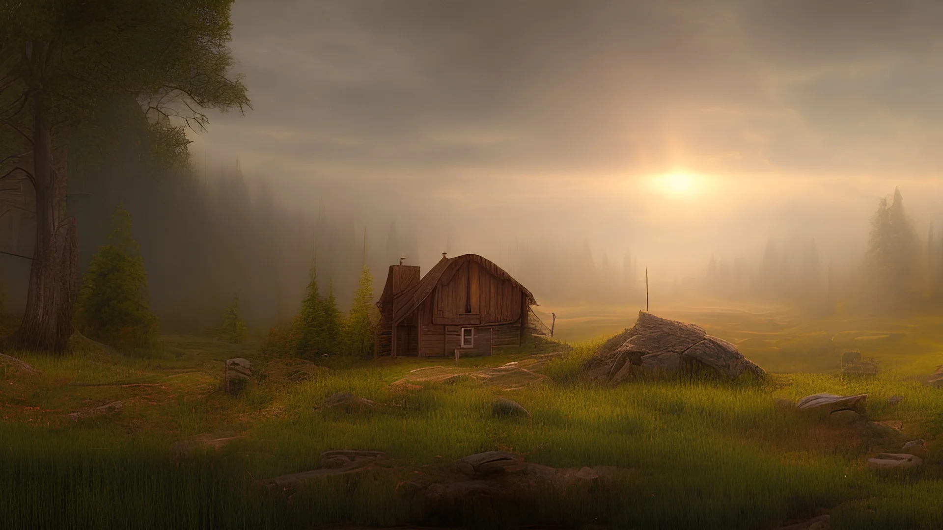 rural landscape in Labrador, Canada, style Albert Bierstadt, god lights, RTX, realistic