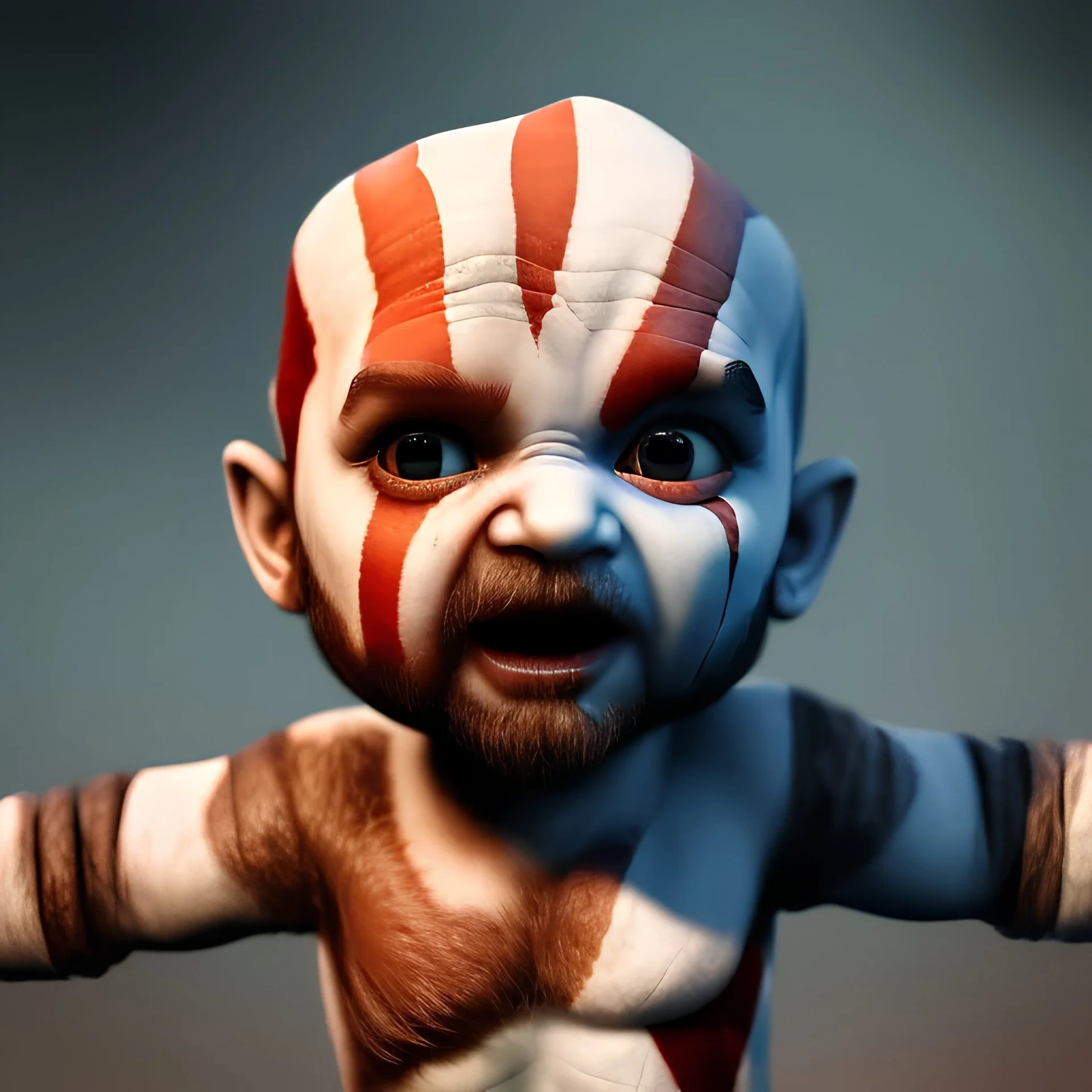 Cute baby video game god of war krotos, axe, mytology, 8k resulation, cinematic lighting, octane render, unreal engine 5