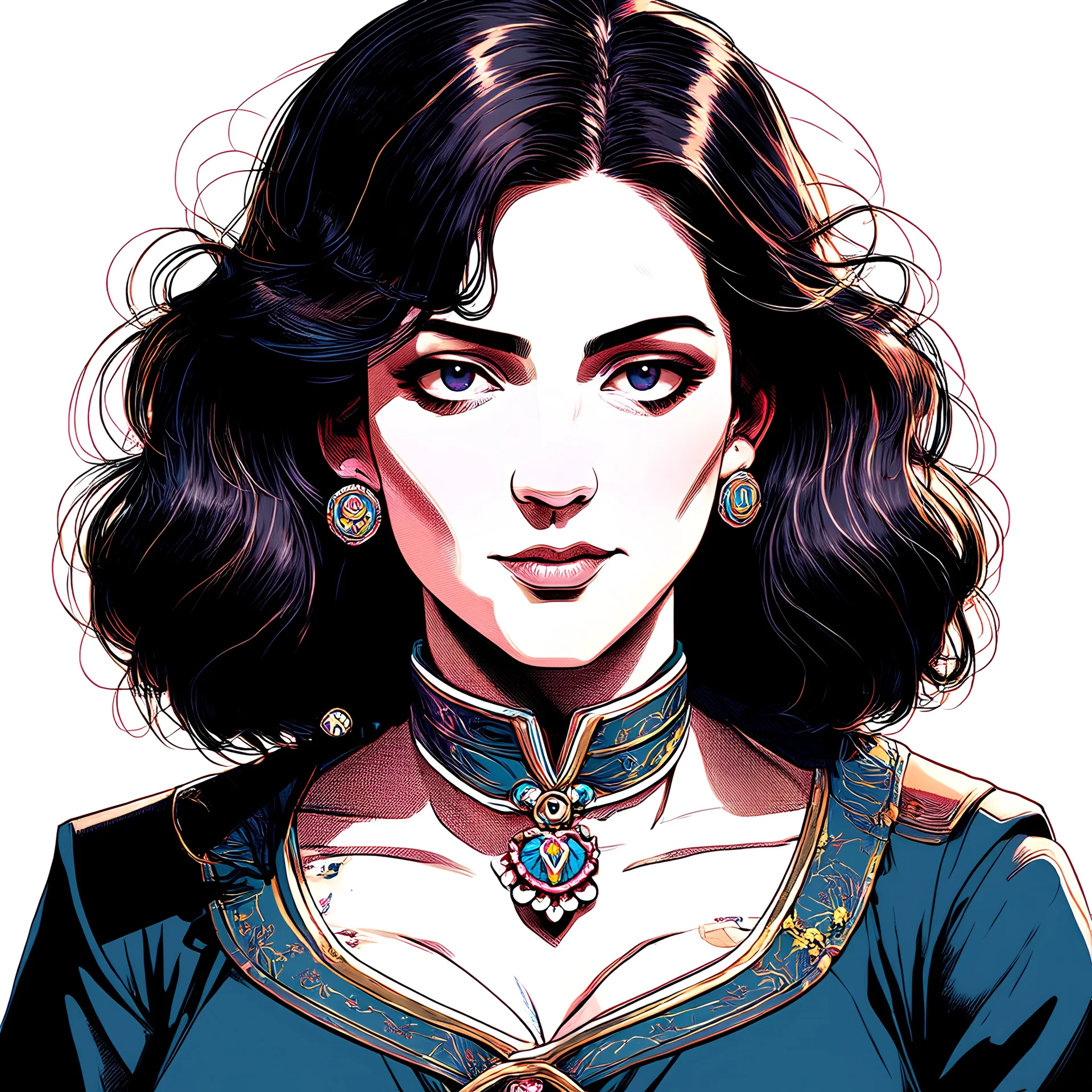 dnd, portrait of female dwarf long sideburns broad face