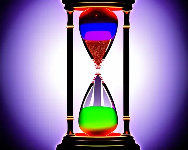 transparent hourglass at night, glowing hourglass