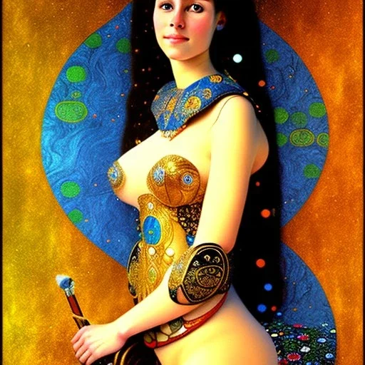 fullbody portrait of beautiful busty amazon woman riding a horse by Gustav Klimt 8k