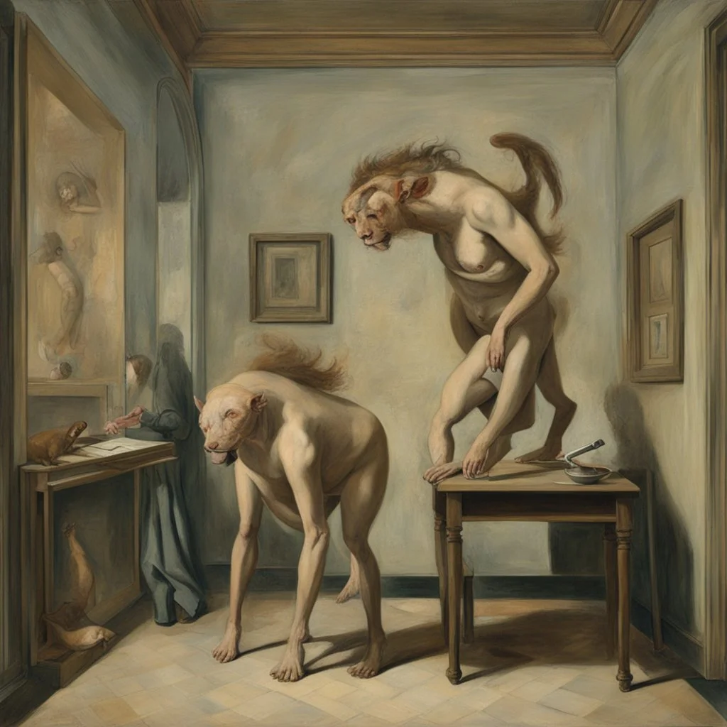 a chimera in a subliminal room, a chimera in a subliminal room, depicted by balthus