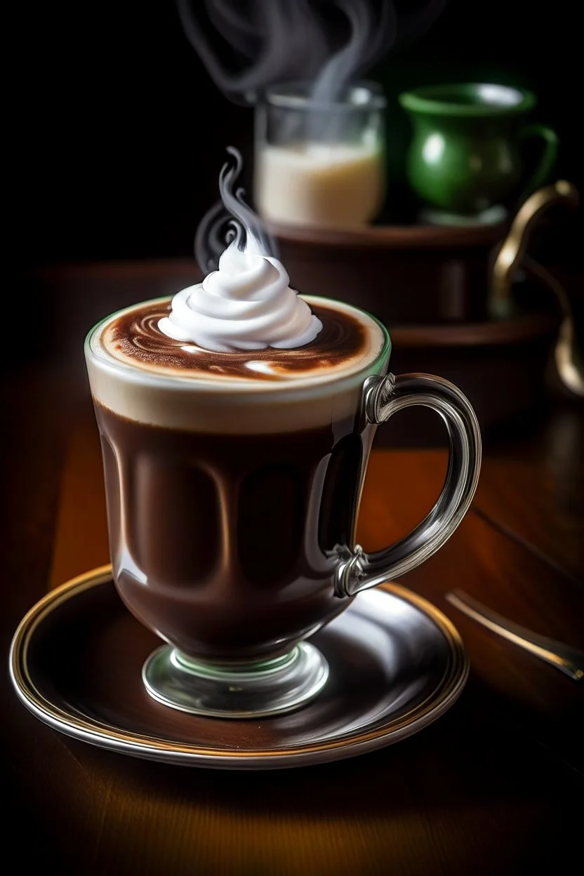 A cozy pub on a rainy day, a steaming mug of Irish coffee in hand. The rich, creamy foam swirls with hints of nutmeg and cinnamon, inviting you to take a sip and warm your soul.