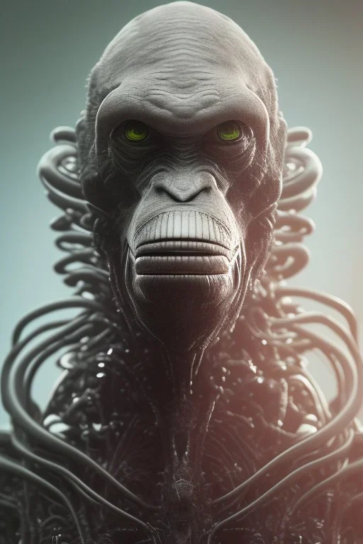 ape alien, head,8 eyes, evil, 8k, with hairs, finely detailed, photo realistic, HR Giger style