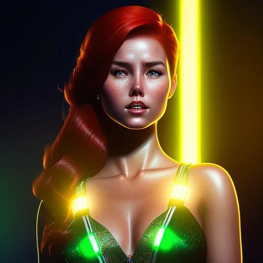 portrait of mary jane watson, red hair, green eyes, black tanktop, intricate, elegant, glowing lights, highly detailed, comic style, artstation, concept art, smooth, sharp focus, illustration, art by wlop, mars ravelo and greg rutkowski