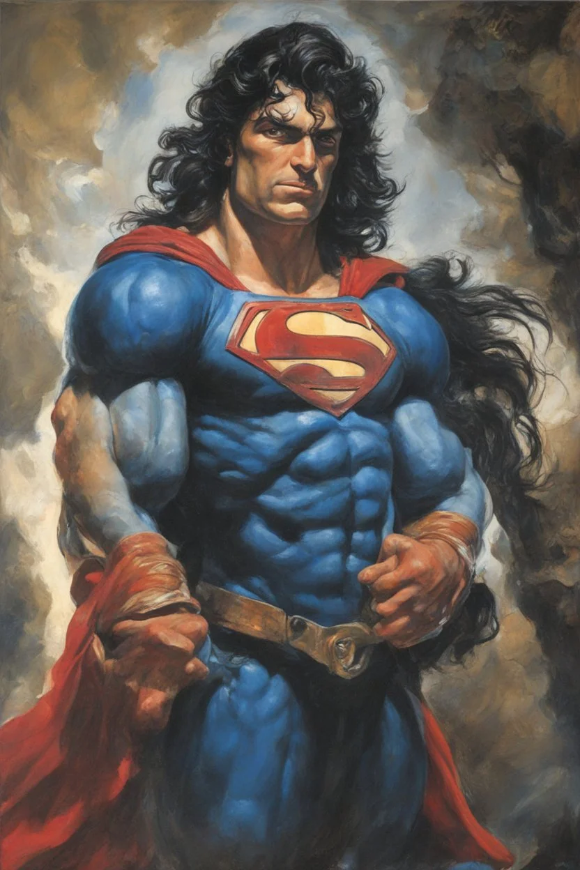 Oil on canvas, chiaroscuro, deep shadows, fairytale, 16th century masterpiece, rich deep colors, highly detailed portrait Superman, long black hair, blue eyes, slight smile, Boris Vallejo, Frank Frazetta, Julie bell, Caravaggio, Rembrandt, Michelangelo, Picasso, Gilbert Stuart, Gerald Brom, Jim Lee, Alex Ross, Dorian Vallejo, Stan Lee Lunar Display, northern lights, glowing, beautiful, Boris Vallejo, Frank Frazetta, Julie bell, Caravaggio, Rembrandt, Michelangelo, Picasso, Gilbert Stuart, Gerald