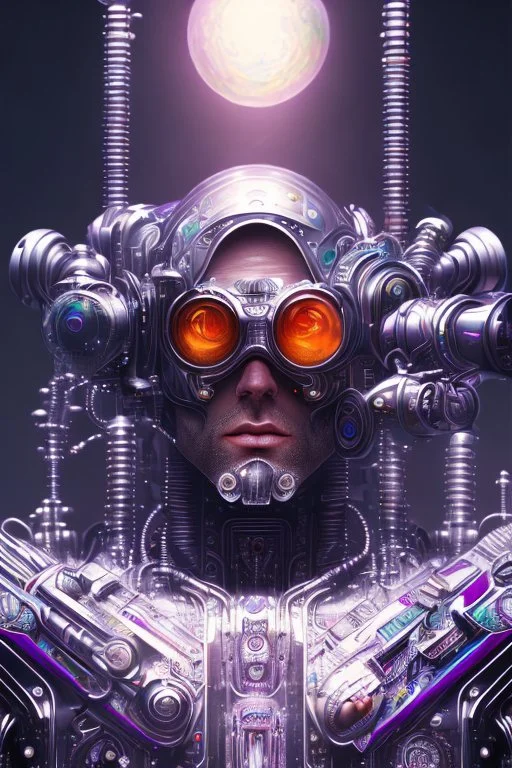 cyborg man, super ,nion ,purple, extremely beautiful art, cosmic, highly creative, rich colors, amazing details