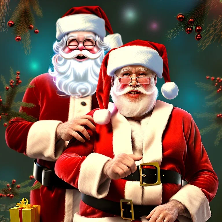 christmas card art, Santa and large breasted mom