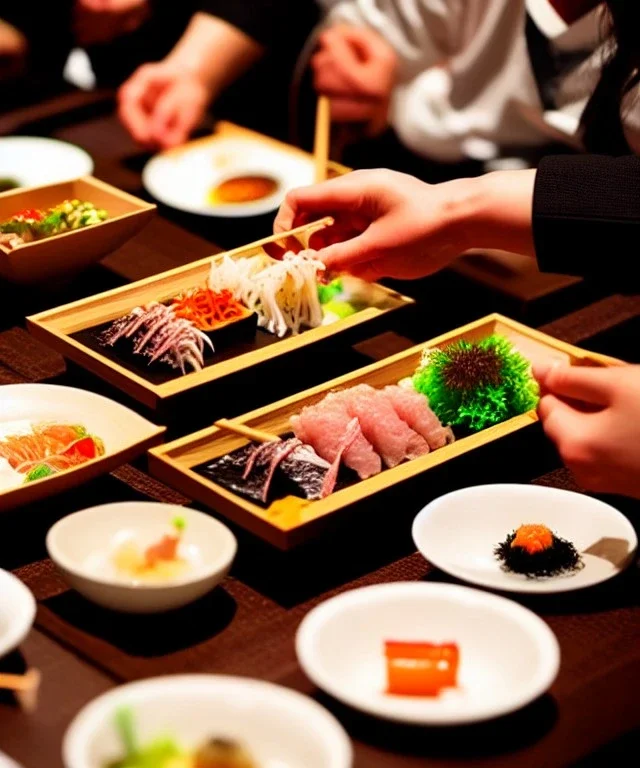 Escena de Cocina japonesa llena de personas comiendo