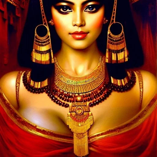 Drawing of beautiful face,busty 'cleopatra',throne,hieroglyphics,balanciaga fashion clothe painting by gaston bussiere, greg rutkowski, yoji shinkawa, yoshitaka amano, tsutomu nihei, donato giancola, tim hildebrandt, oil on canvas, cinematic composition, extreme detail,fit full head inside picture,16k