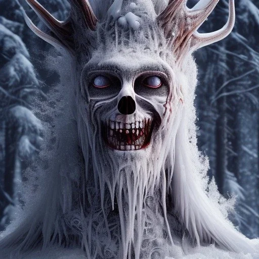 Wendigo, horror, gore, blood, forest, snow, ice, mountain, 8K, cinematic lighting, sharp focus, masterpiece, expert