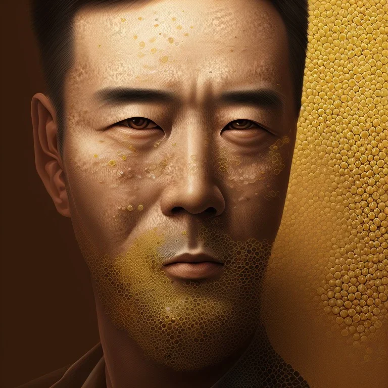 portrait of korean man made entirely of eggs