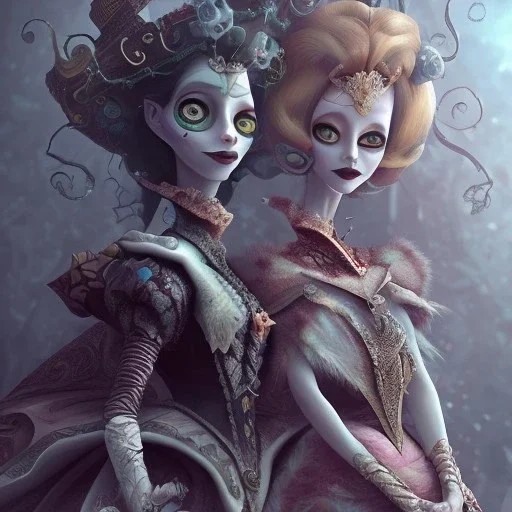 extrem tim burton style of the evil stepsisters, sharp focus