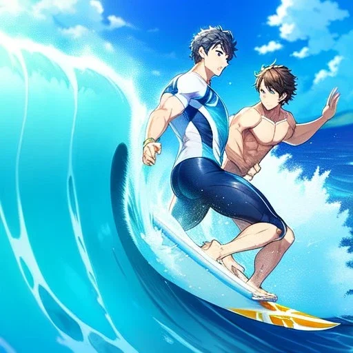 anime surf, anime boy, surfer boy, surfer, waves