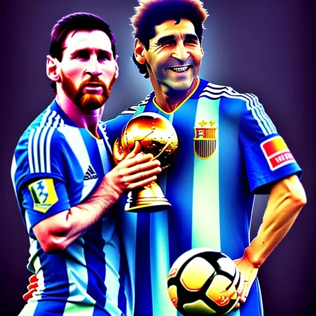 Lionel Messi und diego armando maradona halten gemeinsam in einem Station den Worldcup in der Hand, Fußball, stadion, viele menschen, perfect quality, argentinien