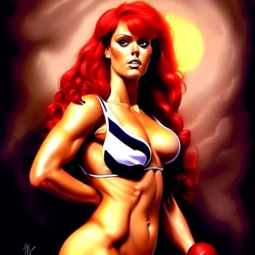 portrait of busty atletic young beautiful Red Sonja Boris Vallejo styles