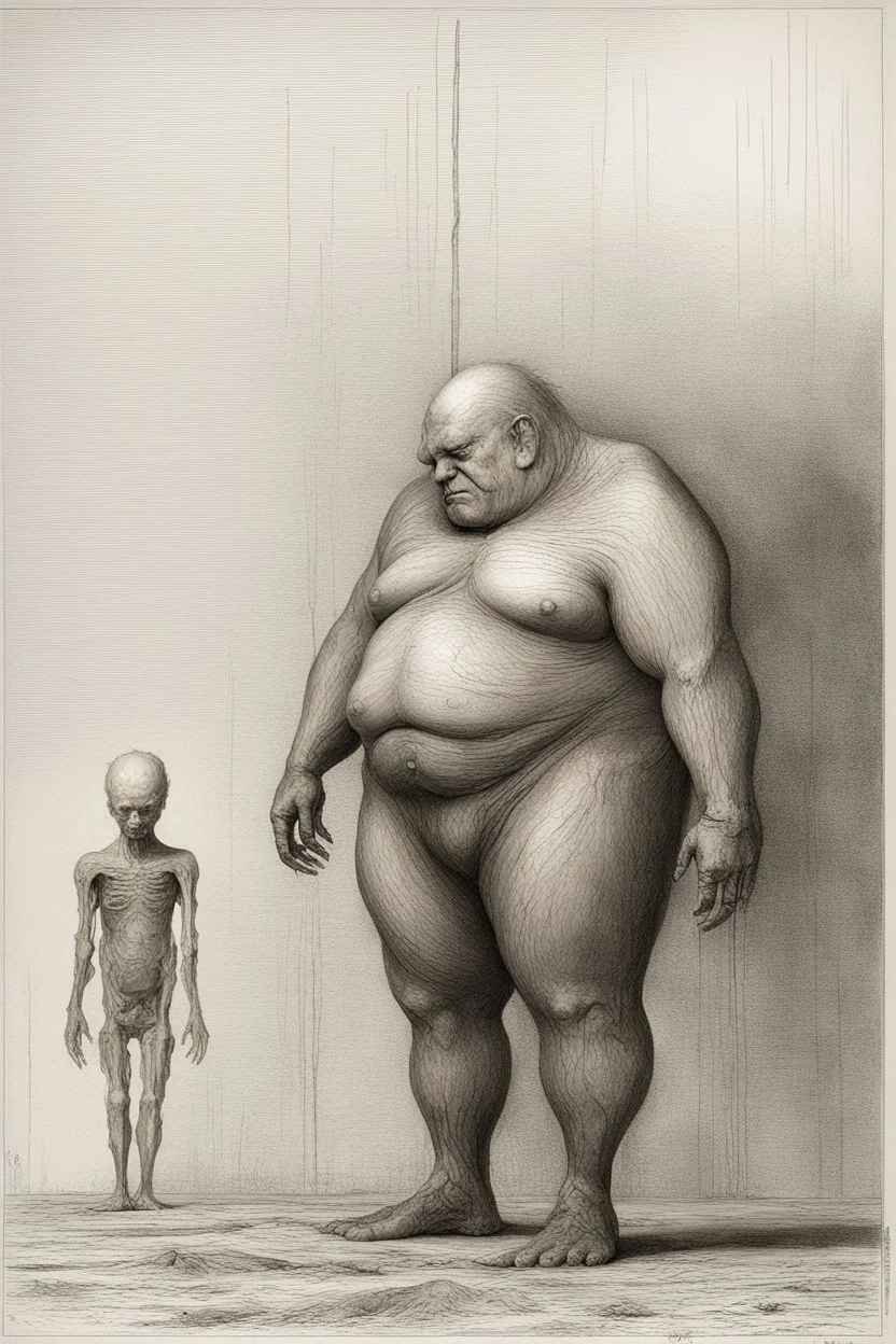 The full body of a fat man standing , decayed and rotting with grotesque proportions and imagery. surreal horror, biomechanical design, by hr giger and beksinski