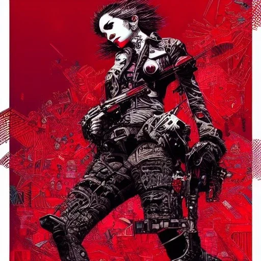 beautiful punk girl, hyper detailed, hyperdetailed, intricately detailed, illustration by <kilian eng> <Yoji Shinkawa>, darkred tones,