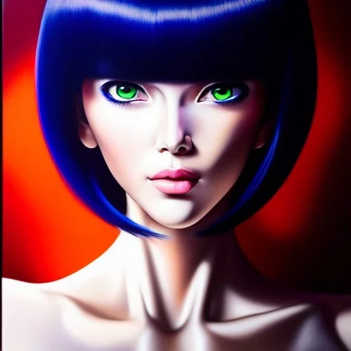 Ultra detailed fullbody Portrait in oil on canvas of beautiful Ghost in the shell,extremely detailed digital painting, extremely detailed face, crystal clear eyes, mystical colors ,perfectly centered image, perfect composition, rim light, beautiful lighting,masterpiece ,16k, stunning scene, raytracing, anatomically correct, in the style of Simon Bisley and uncannyknack and caravaggio and Seung Eun Kim and Steve Jung Jeehyung Lee.