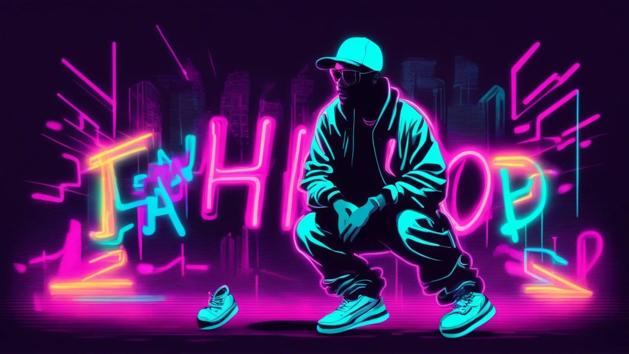 Grunge Neon Hip Hop Background.