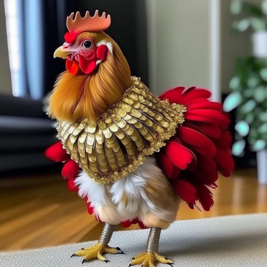 ✨ Check out this fabulous chicken! Isn’t she a showstopper? With her stylish outfit and glamorous look, she’s proving that chickens can be just as chic as anyone else!