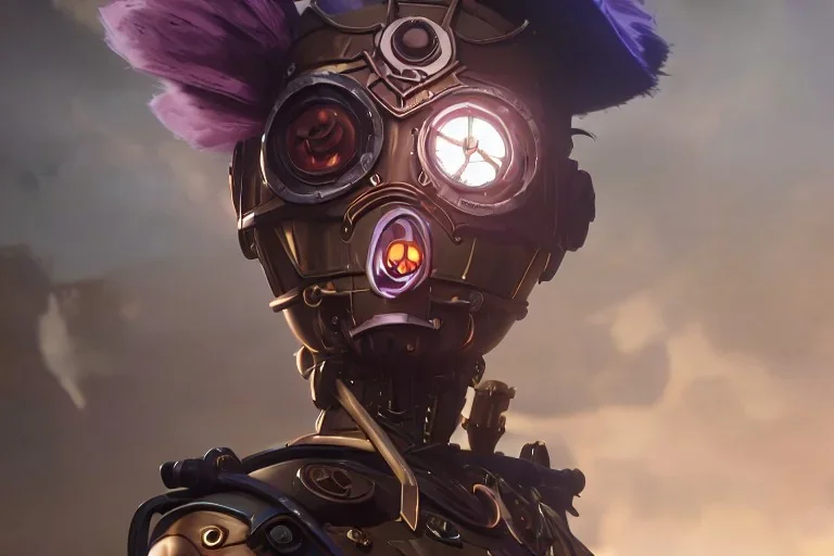 Beautiful steampunk portrait of a robot marionette in a gemstone mask